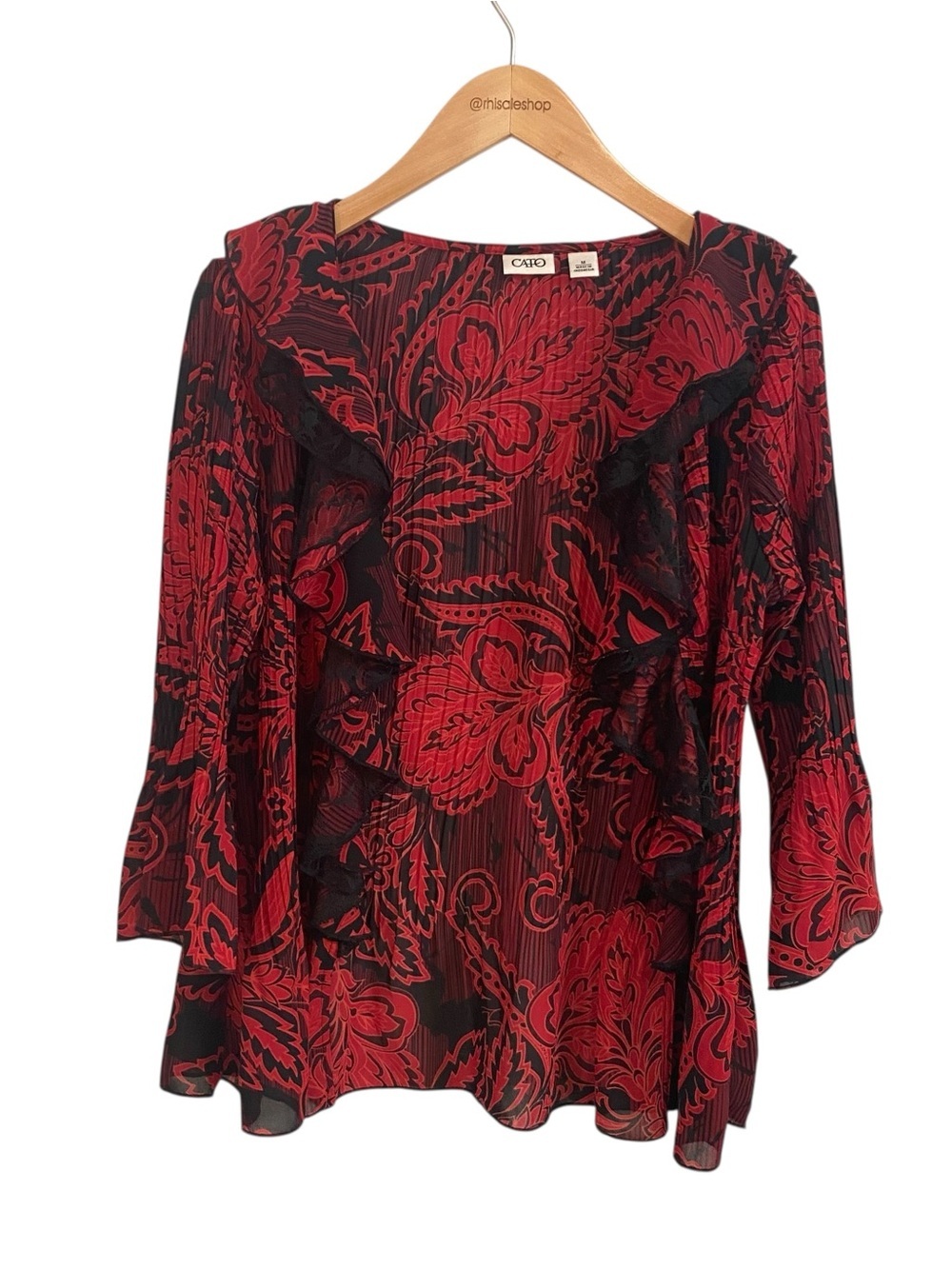 Y2k 90s Red and Black Vampy Whimsy Goth Red and Black Pleated Ruffle Top Medium